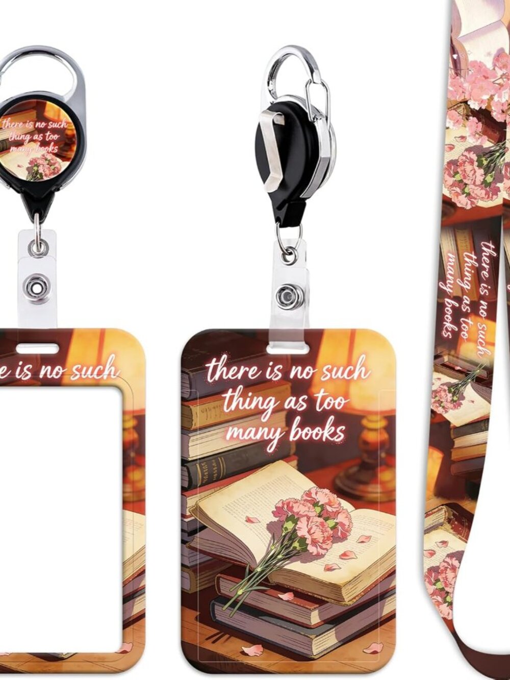 Booklover Book ID Badge Holder Lanyard for ID Badges Keys Cute Keychain Retracta